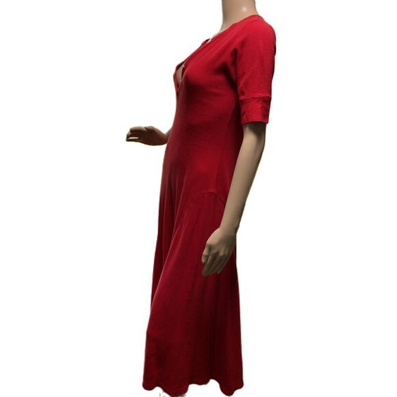Lauren Ralph Lauren Red Cotton V-Neck Button Academia Midi Flare Dress Small - Picture 13 of 17